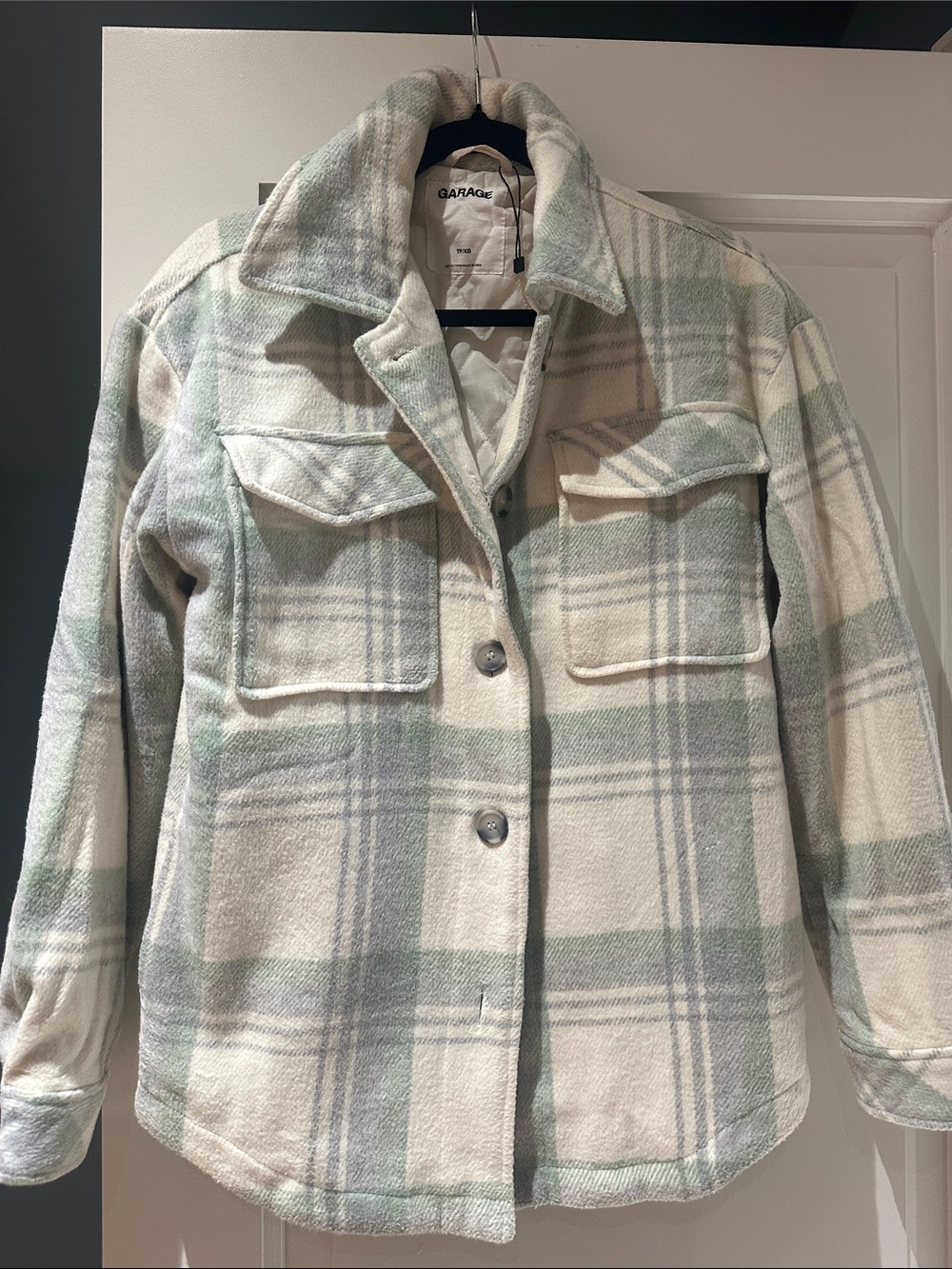 Garage Cream and Light Green Plaid Shirt Jacket